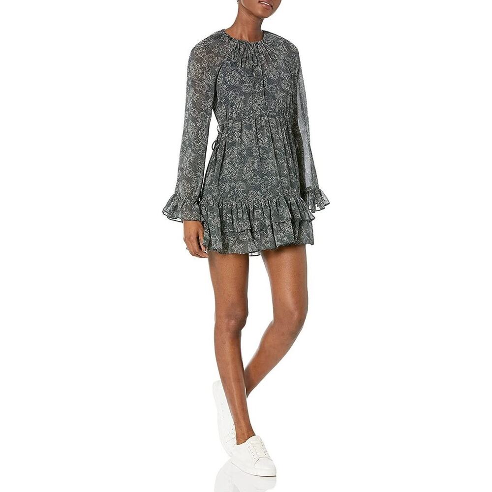 Likely Hanner Floral Print Long Sleeve Ruffled Slate Mini Dress Size 2